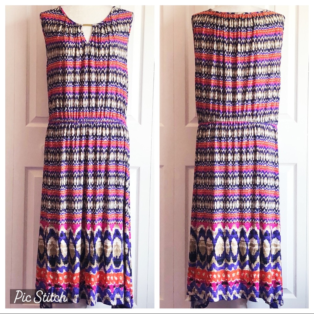 Ruby Rd. Colorful Boho Stripe Print Sleeveless Stretch Midi Dress 1X